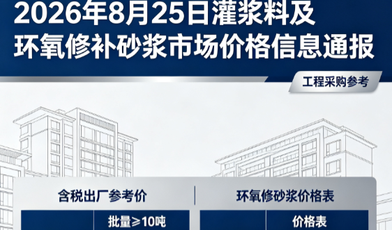 浉河2026年8月25日灌浆料及环氧修补砂浆市场价格信息通报